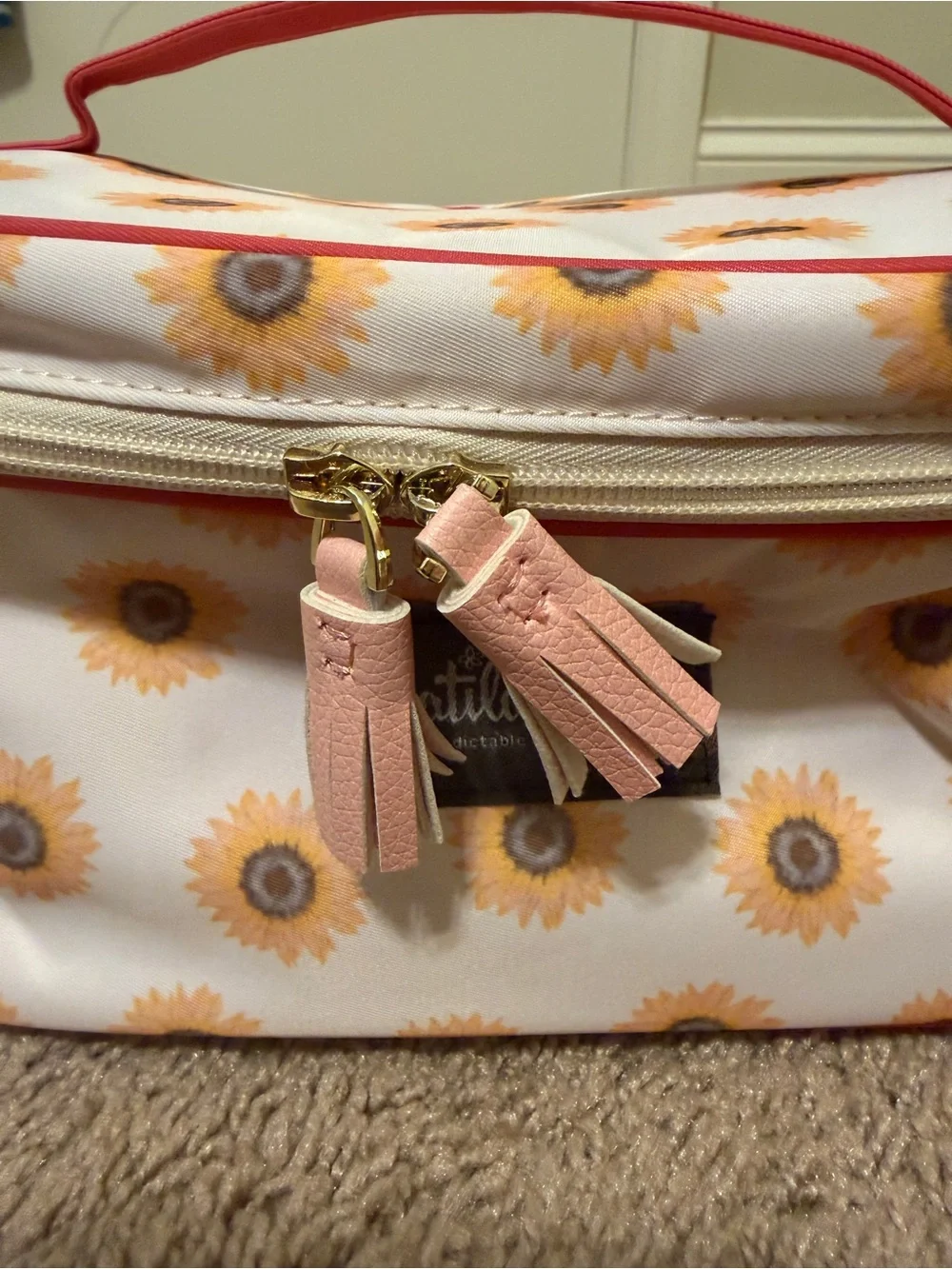 Matilda Jane White Cosmetic Bag with Yellow Sunflower Print and Pink Trim